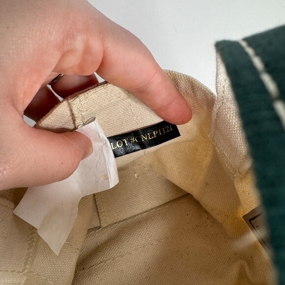 LL Bean Boat and Tote Mini Canvas Tote Bag Green Straps Leaf Embroidery 7C274 Co - Picture 10 of 11